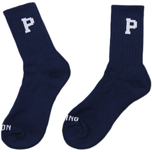 SS2L现货P字母英文加厚毛圈毛巾底运动中筒袜子男女韩系ins潮袜