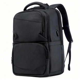 黑色商务双肩包男士大容量通勤拜访客户差旅16寸电脑出差防水背包