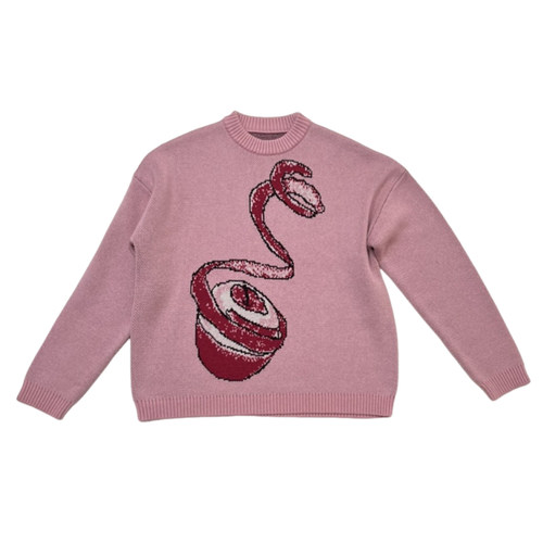 Studio1till8 苹果芝麻点手绘粉色秋冬毛衣女