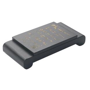精品歙砚带盖水波纹眉纹长方形雕花经典书桌案砚台端砚 高端实用收藏