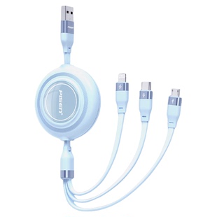 品胜数据线三合一伸缩充电线一拖三27W快充适用苹果17promax华为安卓iPhone16手机车载通用充电套装logo定制