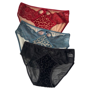 高级感轻奢植绒豹纹魅惑纯欲风性感蕾丝内裤女士低腰三角裤速干
