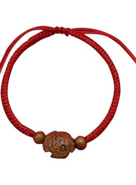 桃核护身锦鲤桃花平安扣雕刻手绳