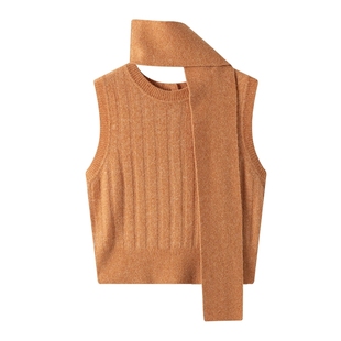 【商场同款】LILY2025新款女装羊毛混纺两穿含围巾针织开衫马甲