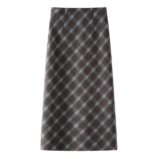 l咖色格纹毛呢半身裙女2025新款冬季气质包臀裙中长款直筒裙冬裙