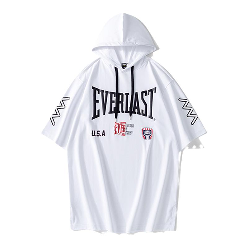 EVERLAST 拳击运动带帽短袖户外跑步健身上衣男士新款休闲短袖T恤