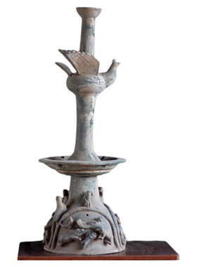 汉绿釉油灯仿古陶器灯台摆件装饰