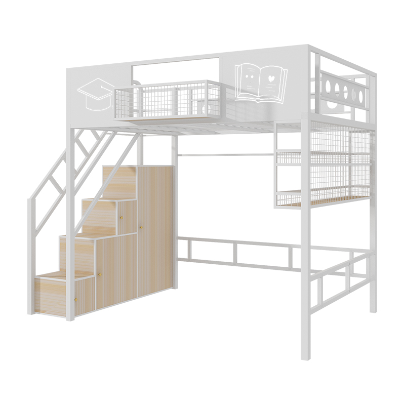 新款铁艺高架床多功能阁楼床简约省空间小户型床下桌铁架床北欧