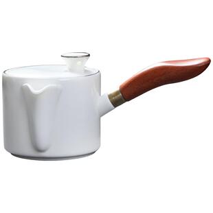 羊脂玉瓷描金茶壶家用木侧把泡茶器陶瓷功夫茶具防烫隔热单壶中式