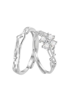 新款S999纯银戒指四叶草情侣对戒小众设计感幸运草开口可调节指环