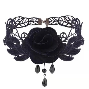 (一件包邮)日韩蕾丝项链女百搭锁骨链短款颈链黑白色流行脖子饰品