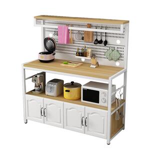 洞洞板厨房多功能置物架落地微波炉架子切菜桌餐边柜子多层收纳架