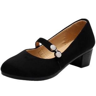 春夏季老北京布鞋浅口女鞋单鞋粗跟中跟玛丽珍鞋软底黑色工作鞋女