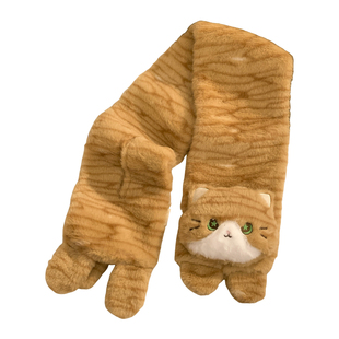 可爱狸花猫毛绒手套女冬季翻盖半指可触屏学生加绒加厚骑行保暖潮