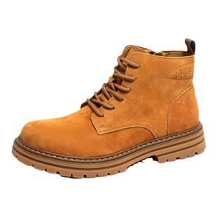 马丁靴男真皮高帮侧拉链内增高黄色工装鞋复古英伦冬季厚底大黄靴