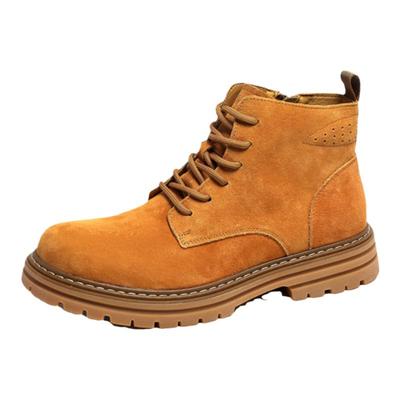 头层猪皮侧拉链厚底马丁靴大黄靴