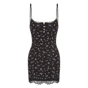 夏何夕睡裙女秋季纯欲风性感蕾丝花边吊带包臀裙辣妹可外穿睡衣