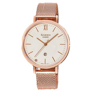 CASIO卡西欧手表女SHEEN系列皮带指针日历休闲石英表女表香港直邮