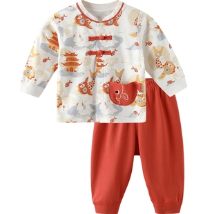 儿童家居服春秋婴儿内衣套装红色男童新年服女童秋衣秋裤宝宝睡衣