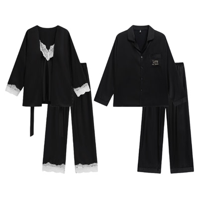 情侣睡衣春秋款长袖冰丝女性感