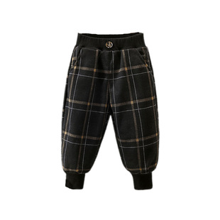 男女童加绒格子棉裤儿童秋冬外穿加厚呢子裤子小童宝宝夹棉休闲裤