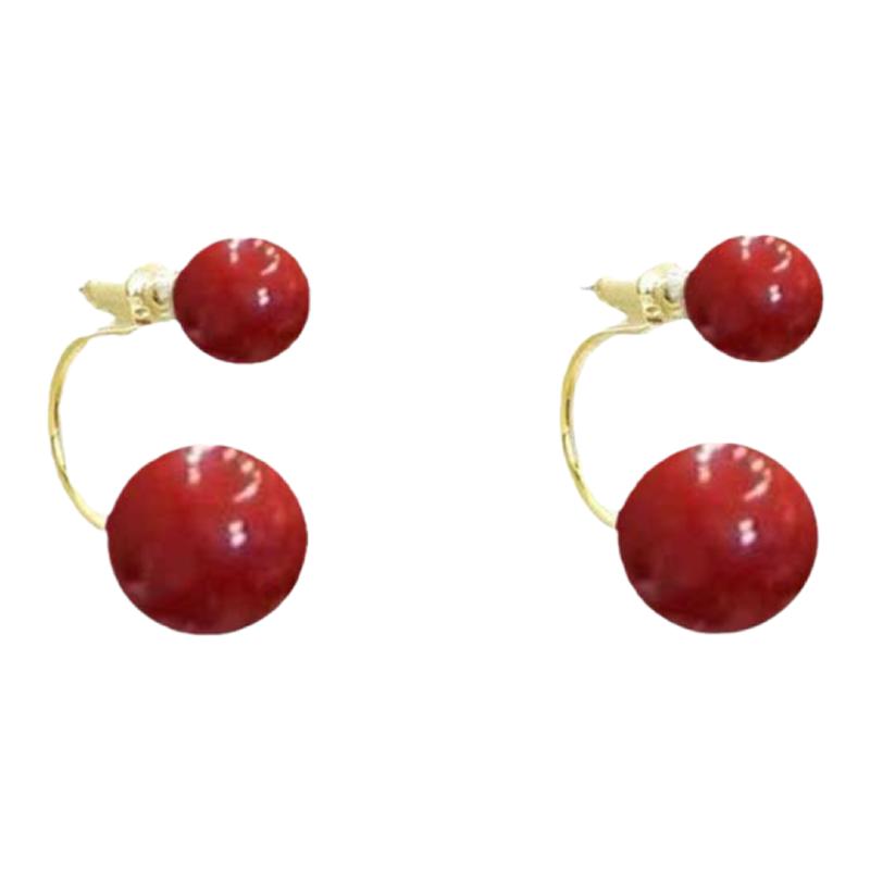 红色珍珠耳环女2024款气质两戴耳饰小众设计高级感法式美拉德耳钉