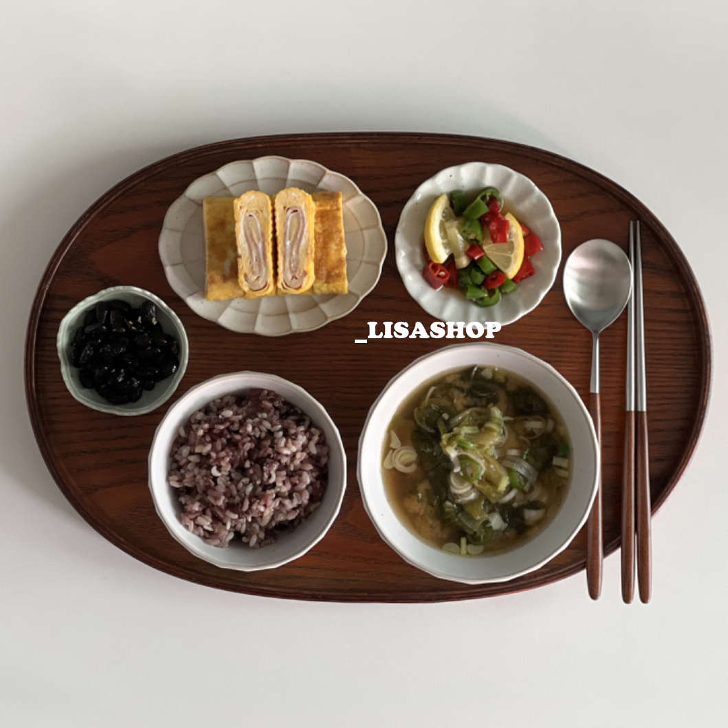 lisashop椭圆圆托盘一人食原木日式木质托盘茶具餐具茶盘咖啡厅餐