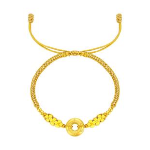 情人节礼物周大生黄金平安扣手链女款足金硬金平安顺遂手链送女友