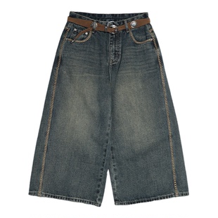 梵凯牛仔裤女2025冬复古高腰宽松显瘦直筒阔腿八分裤秋冬季牛仔裤