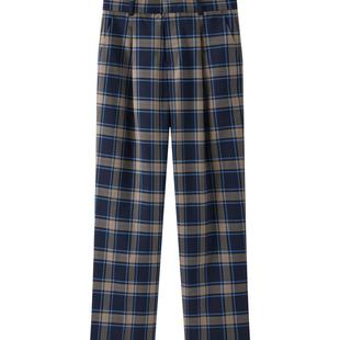 太平鸟女装春季格纹直筒长裤A1GBD1367奥莱