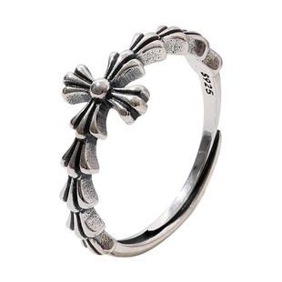 十尚美地旨意 925银戒指男潮款开口指环女复古十字架戒子装饰对戒