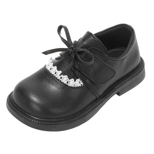舞玛女童鞋子儿童皮鞋2026春秋新款小女孩蝴蝶结软底黑色时尚单鞋