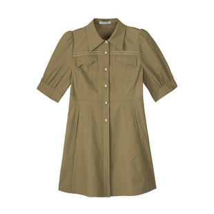 【复古美拉德】MSLAN夏季职场通勤泡泡袖收腰连衣裙MFCM4101