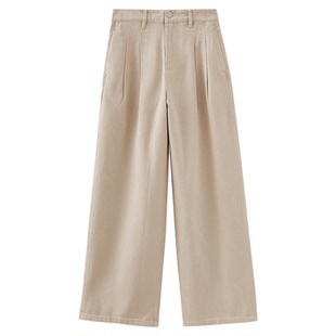 水云间卡其色牛仔阔腿裤女高腰直筒长裤子中性风宽松2025秋季新款