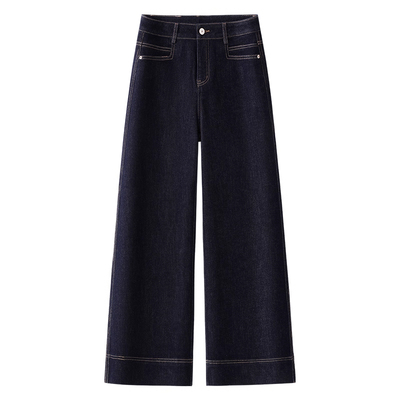 丹宁蓝加绒阔腿牛仔裤女秋冬季