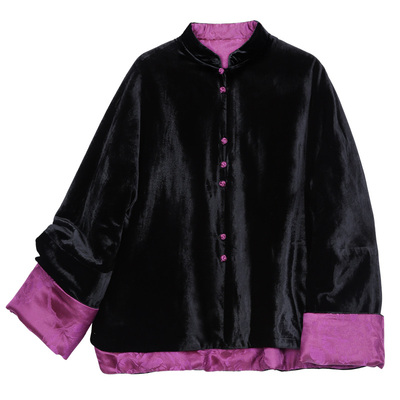 菲伊唐真丝绒两面穿夹棉冬女上衣