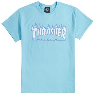 现货 Thrasher Flame 天蓝冰蓝火焰短袖 限定美版经典印花T恤 潮