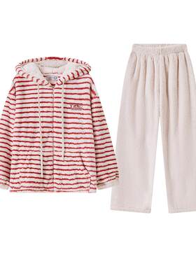 小熊情侣睡衣女秋冬季加厚家居服