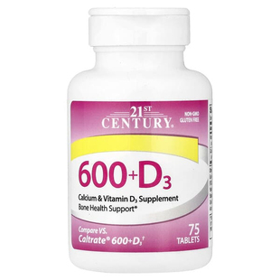21st Century补钙含维生素600+D3片骨骼肌肉健康神经健康运动搭档