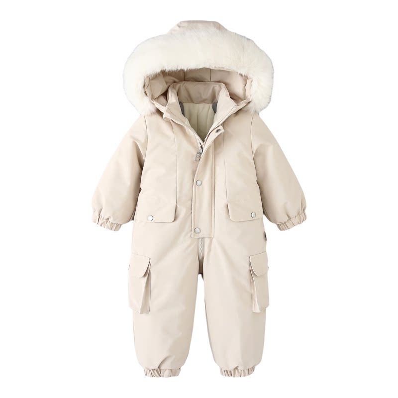 冬季儿童连体衣滑雪服男女童防风防水工装外出服加绒加厚宝宝爬服