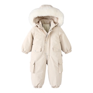 冬季儿童连体衣滑雪服男女童防风防水工装外出服加绒加厚宝宝爬服