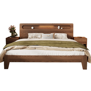 全实木床1米8双人床卧室家用橡木排骨架储物床出租房用1米5单人床