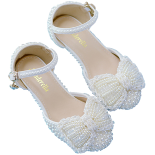 儿童高跟鞋宝宝公主鞋蝴蝶结珍珠鞋仙舞台演出表演走秀主持礼服鞋