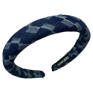 复古蓝格纹发箍女韩系气质百搭宽边高颅顶头箍发卡2025新款秋冬