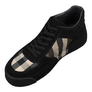 欧洲站高帮男鞋2025新款时尚真皮拼接格子布男士系带厚底休闲板鞋