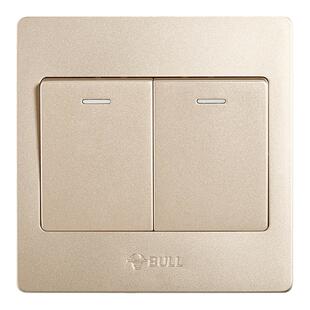 公牛灯开关插座2双开双控家用电源二位二联墙壁暗装86型金色面板