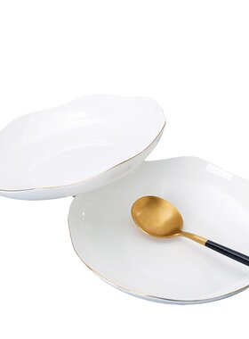 金边陶瓷白色鱼盘可微波餐具套装