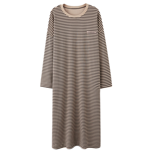 芬腾可安睡裙女款春秋季纯棉长袖女带胸垫2026新款条纹睡衣女冬天