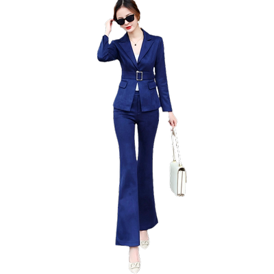 蓝色干练显瘦高级感气质时尚套装