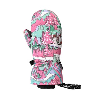 冷山雪具单板店狗斯基新款儿童XRD护片夹棉保暖印花并指滑雪手套